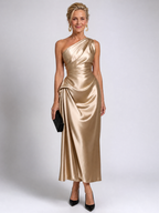 Zeima | One Shoulder Draped Satin Midi Dress