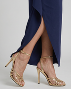Sabine | Metallic Strappy Pointed Toe Heeled Sandals
