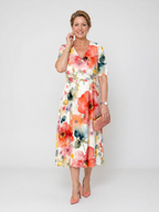 Corinne | Floral Print Short Sleeve V Neck Midi Dress