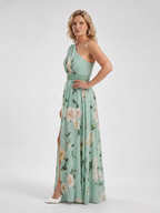 Manios | Floral Print One Shoulder Belted Maxi Dress